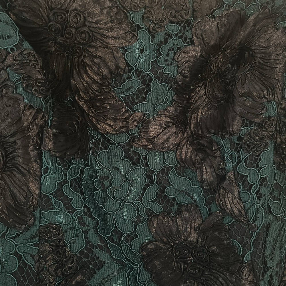 Adrianna Papell Teal and Black One-Shoulder Lace Dress